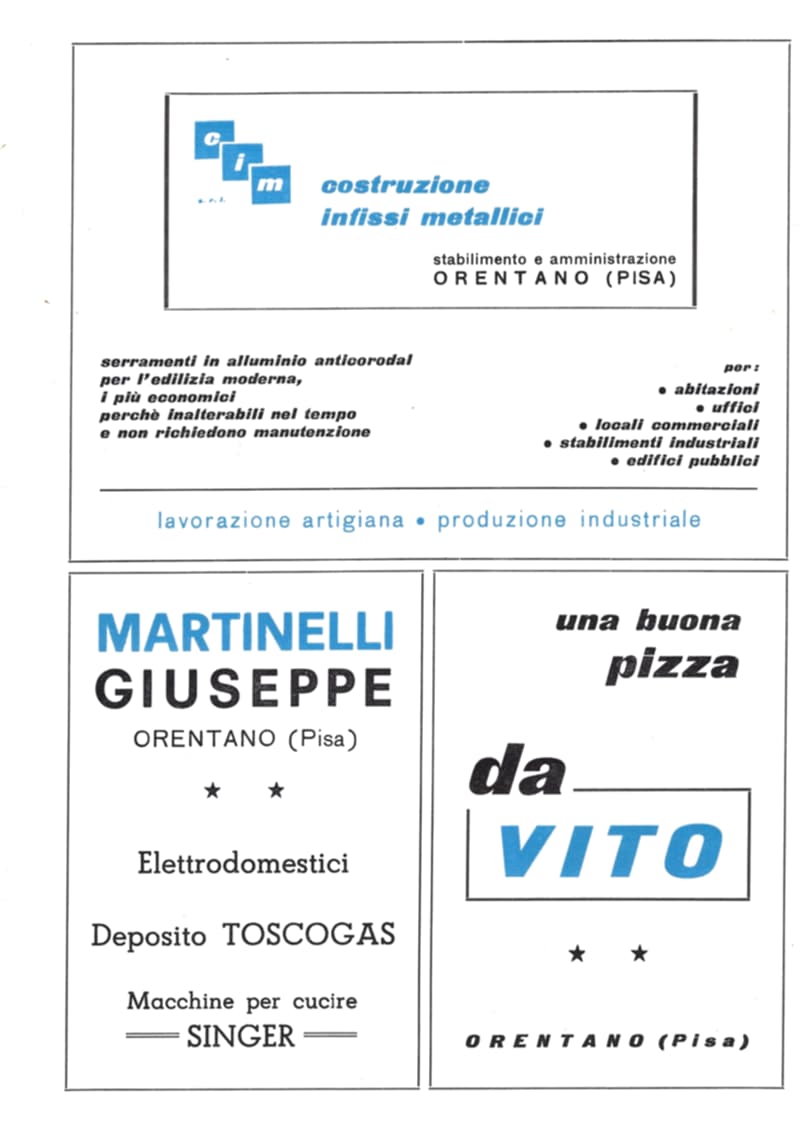 Pagina 2 di 36: Pagina di pubblicità di Orentano: cim s.r.l. infissi metallici, Martinelli Giuseppe elettrodomestici e la pizzeria da Vito.